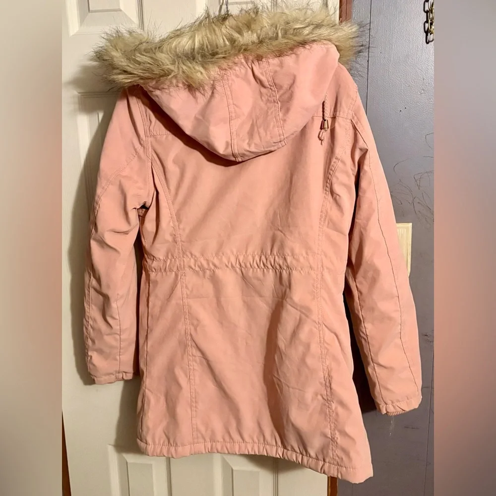 Women's Pink Parka Coat with Faux Fur Hood - Picture 2 of 3